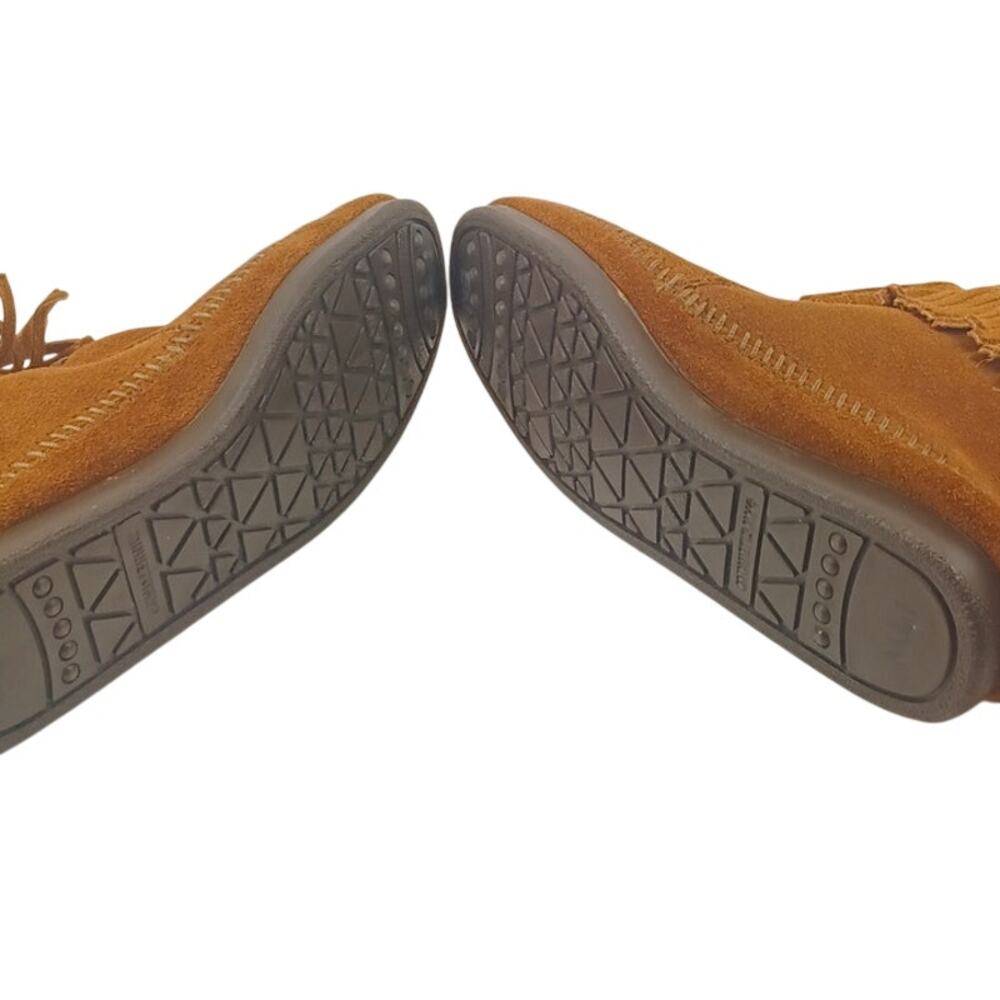 Womens Minnetonka 8.5 Hi Top Back Zip Moccasin Boot Brown Suede Fringe Style 292 - Picture 8 of 13